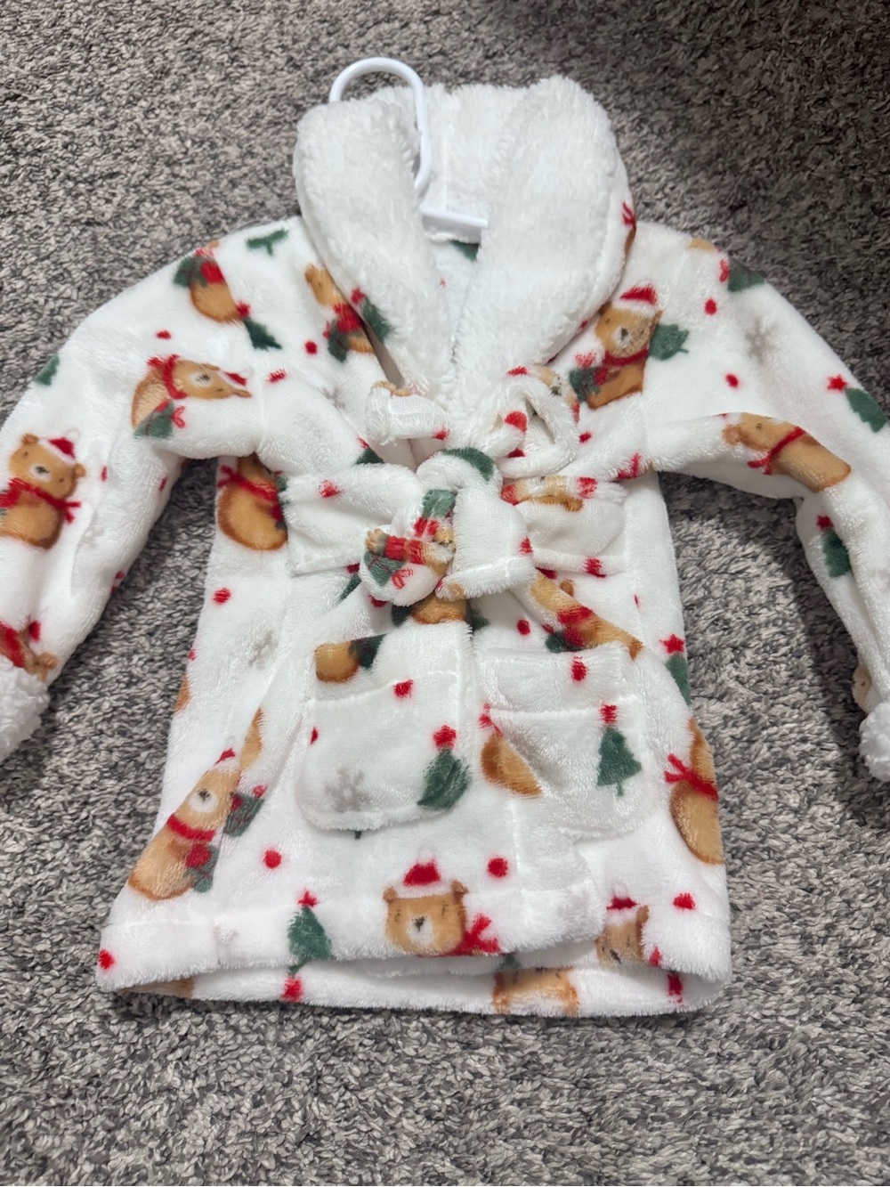 Cozy White Kids' Bear Print Fleece Robe